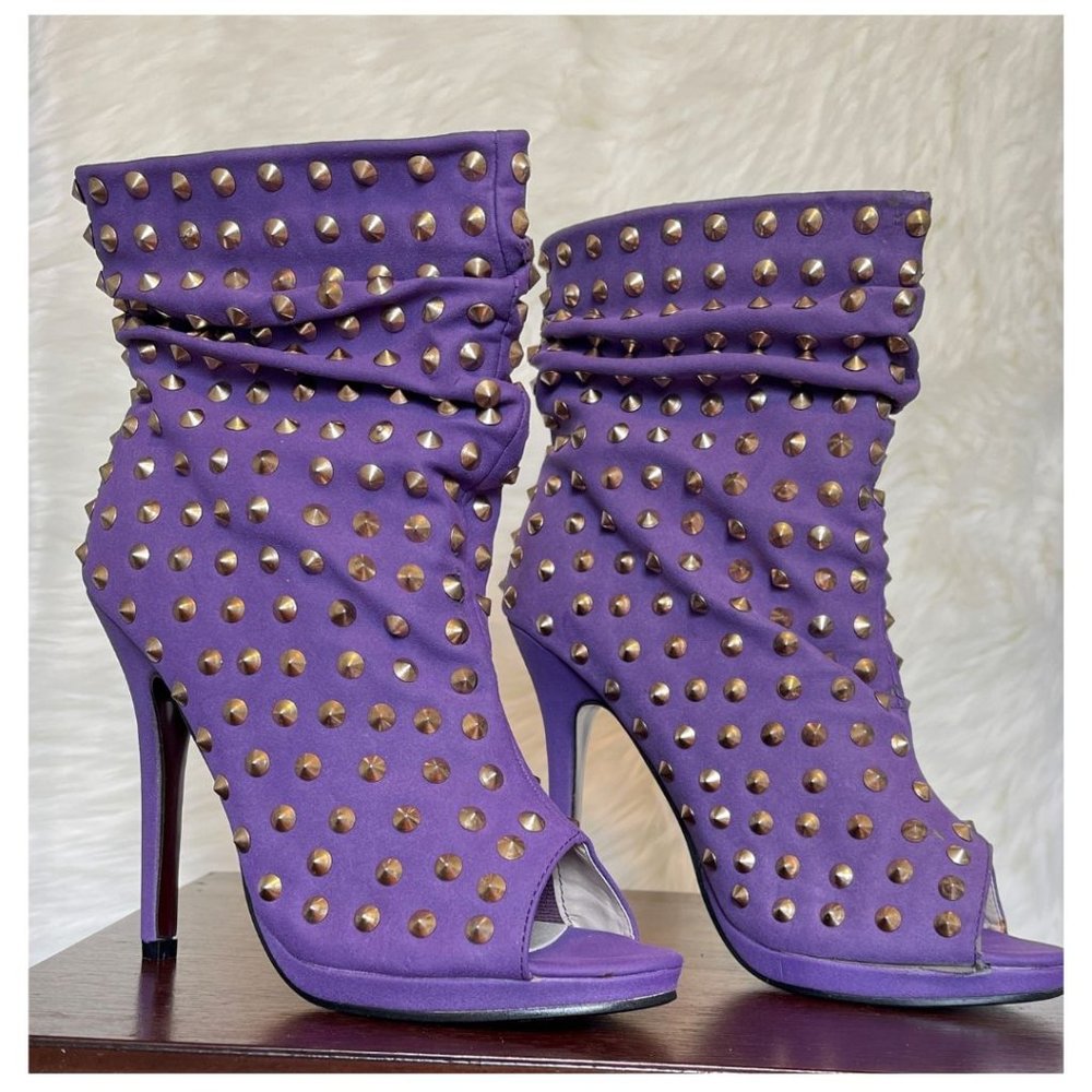 (Price is Firm) Liliana Faux Suede Purple Peep Toe Studded Ankle Boots Size 8